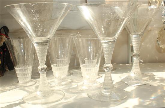 Eight Lalique Bourgeuil pattern glasses and four Lalique Martini glasses, 9.5cm and 15cm, Martini glasses crizzled